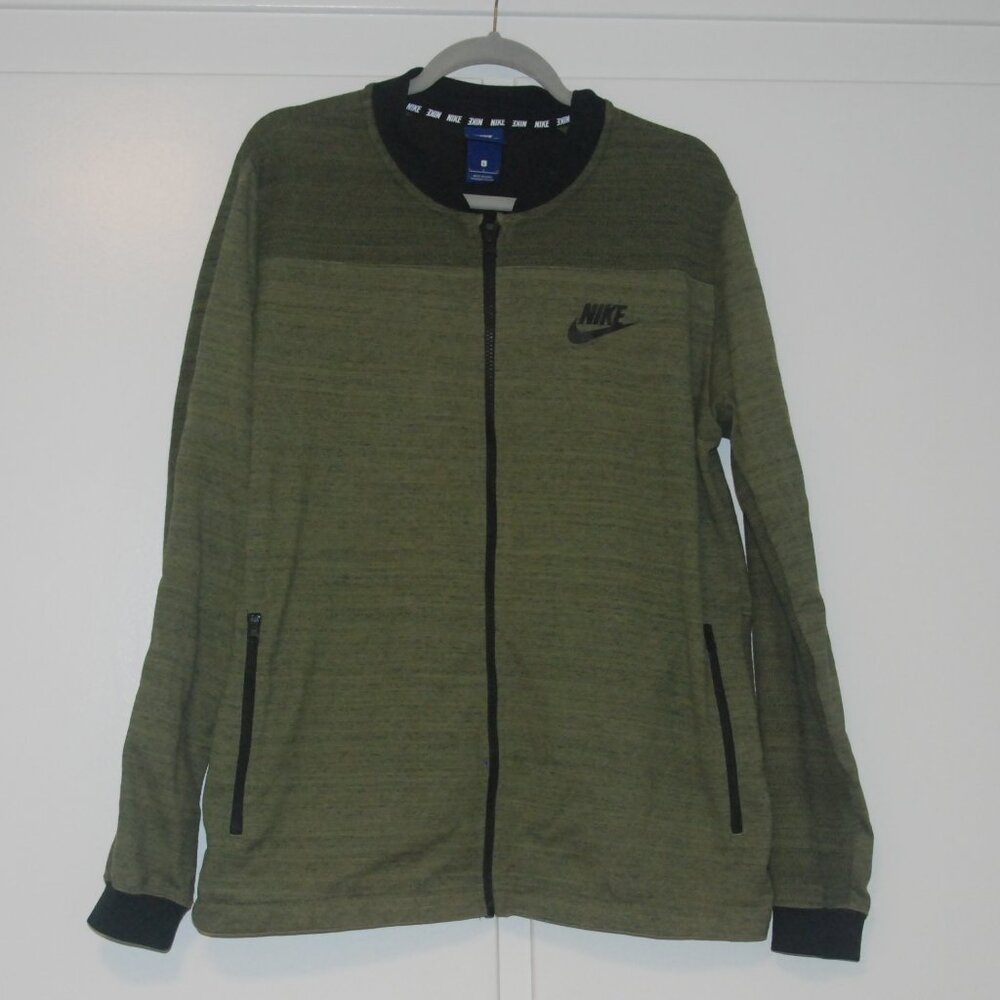 NIKE Advance 15 Knit Jacket Mens Large Green Black Full Zip Jersey Cotton Blend